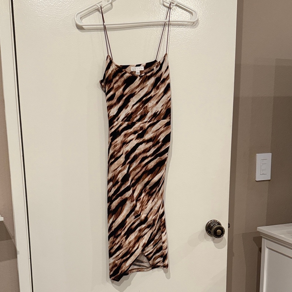 Leith Brown and Black Midi Dress